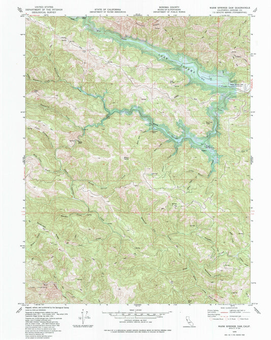 Classic USGS Warm Springs Dam California 7.5'x7.5' Topo Map Image