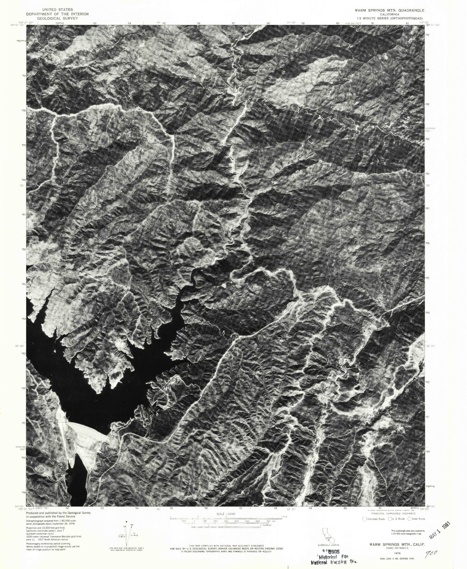 Classic USGS Warm Springs Mountain California 7.5'x7.5' Topo Map Image