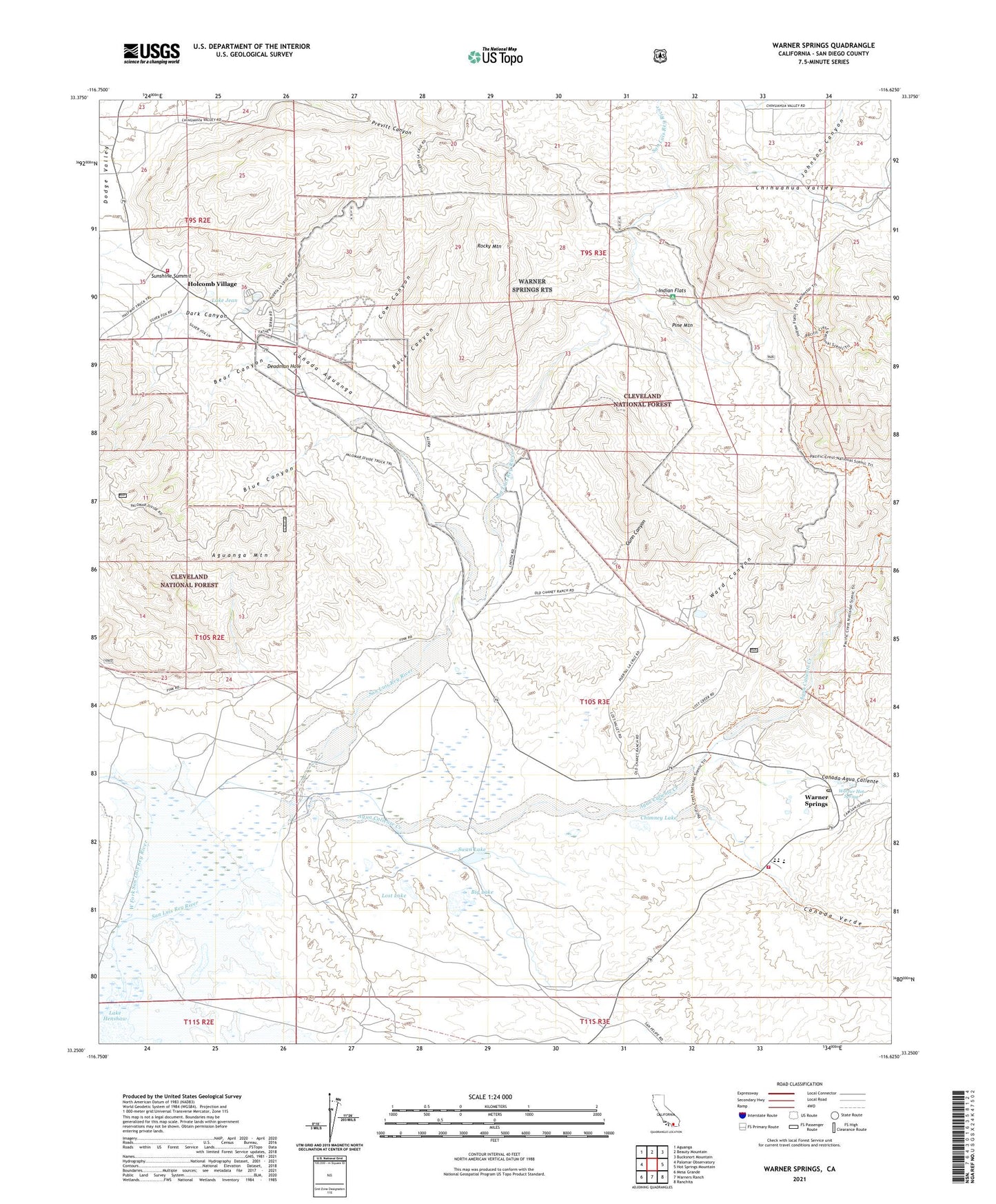 Warner Springs California US Topo Map Image