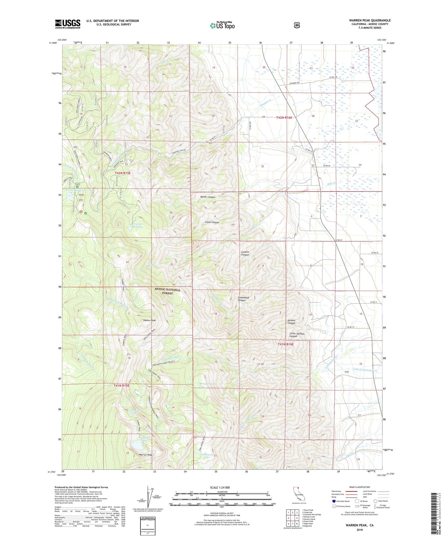 Warren Peak California US Topo Map Image