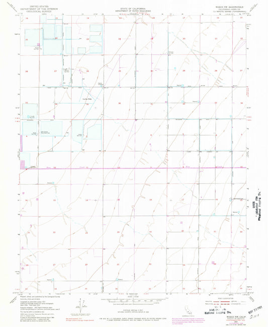 Classic USGS Wasco NW California 7.5'x7.5' Topo Map Image