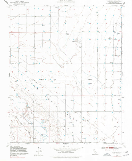 Classic USGS Wasco SW California 7.5'x7.5' Topo Map Image