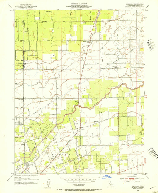 Classic USGS Waterloo California 7.5'x7.5' Topo Map Image