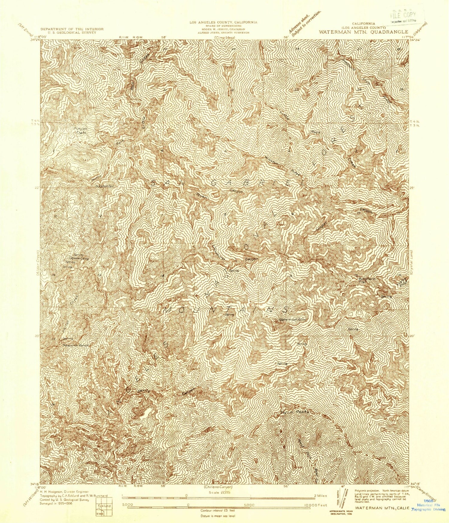 Classic USGS Waterman Mtn California 7.5'x7.5' Topo Map Image