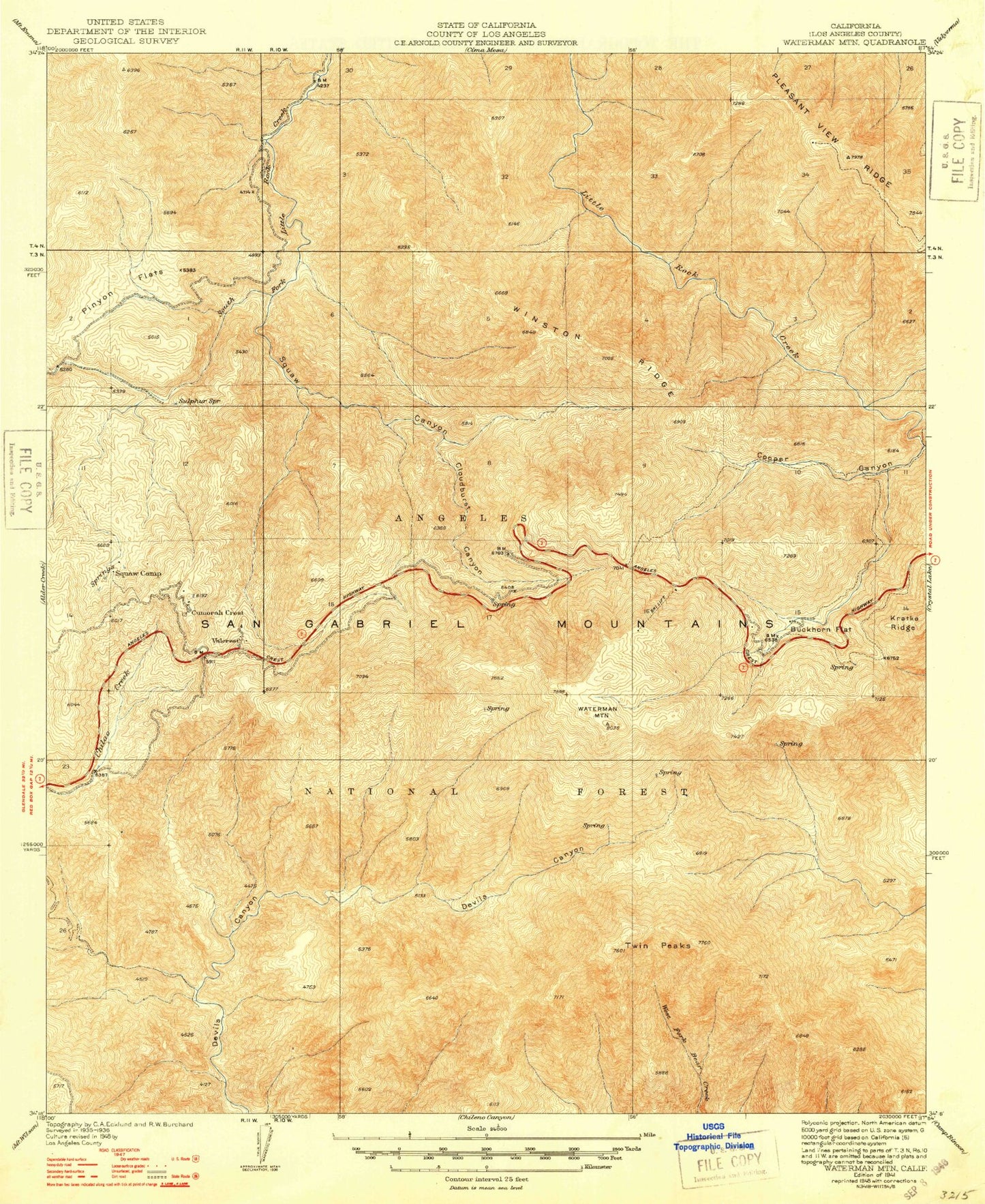 Classic USGS Waterman Mtn California 7.5'x7.5' Topo Map Image