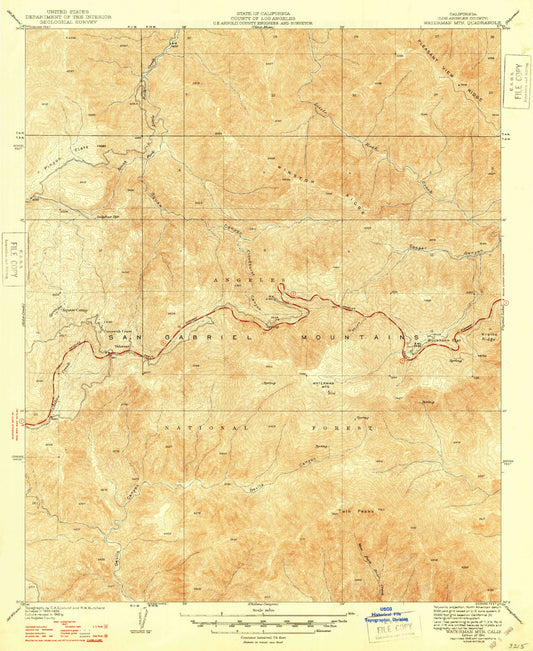 Classic USGS Waterman Mtn California 7.5'x7.5' Topo Map Image