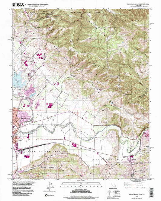 Classic USGS Watsonville East California 7.5'x7.5' Topo Map Image