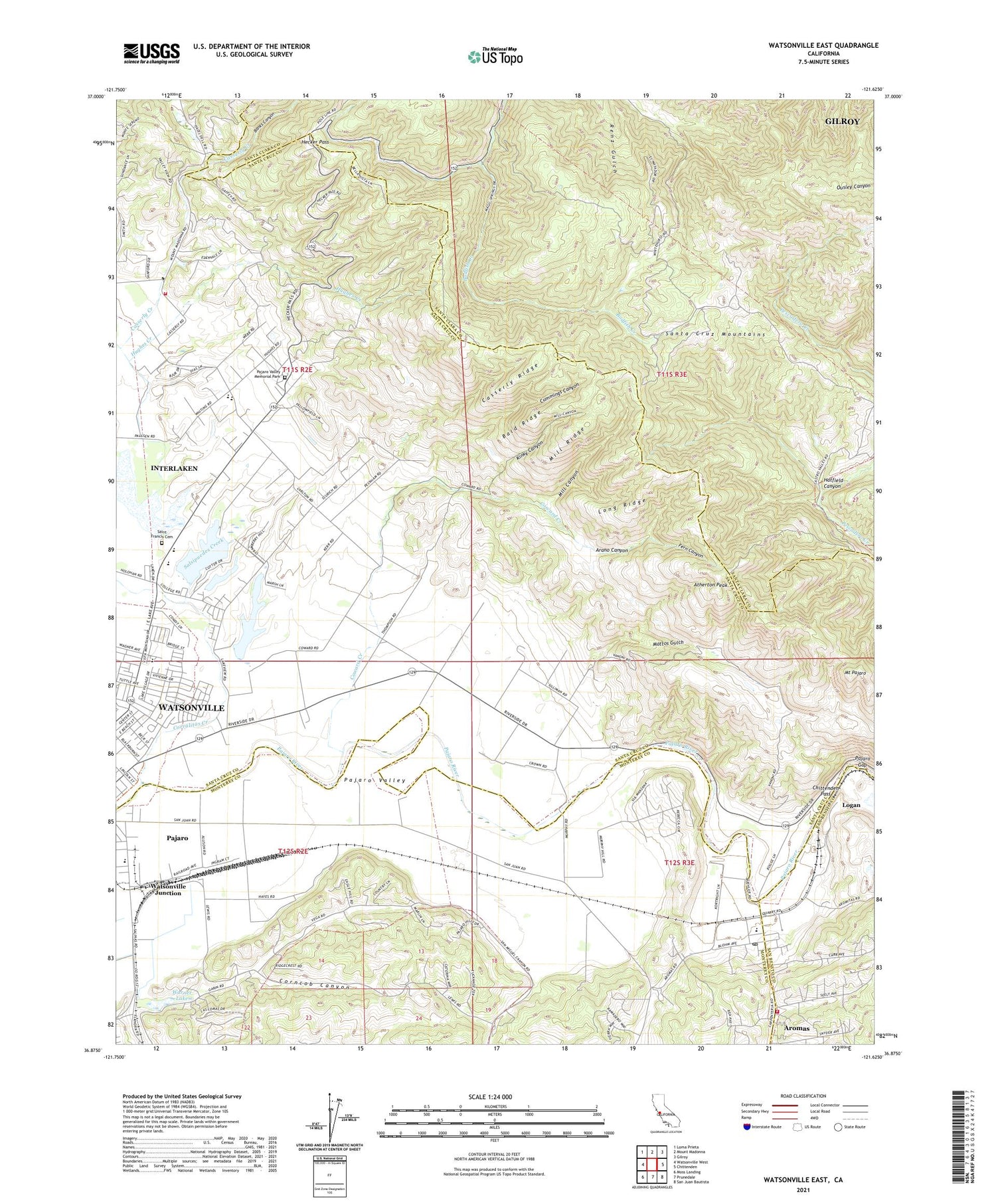 Watsonville East California US Topo Map Image