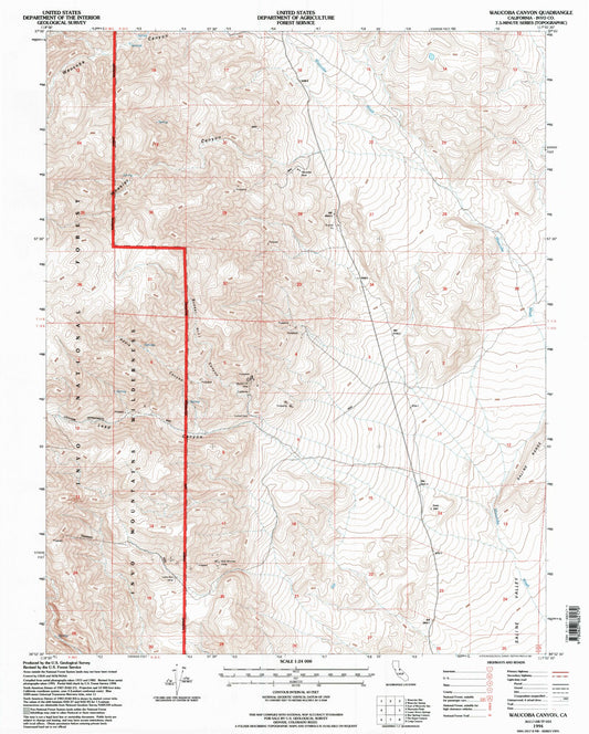 Classic USGS Waucoba Canyon California 7.5'x7.5' Topo Map Image