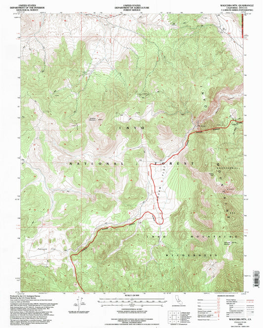 Classic USGS Waucoba Mountain California 7.5'x7.5' Topo Map Image