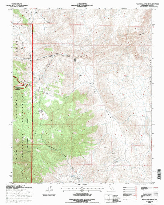 Classic USGS Waucoba Spring California 7.5'x7.5' Topo Map Image