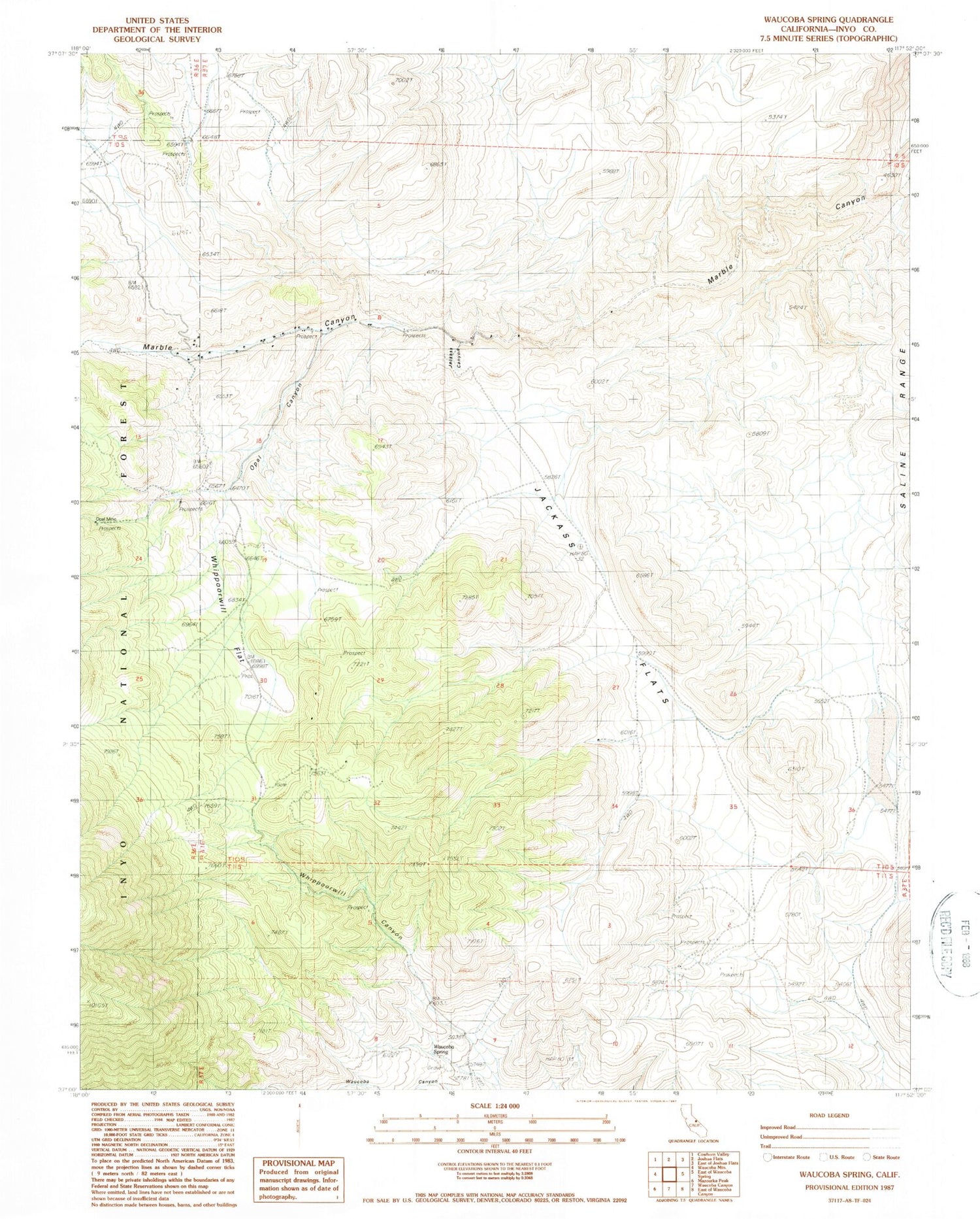 Classic USGS Waucoba Spring California 7.5'x7.5' Topo Map Image