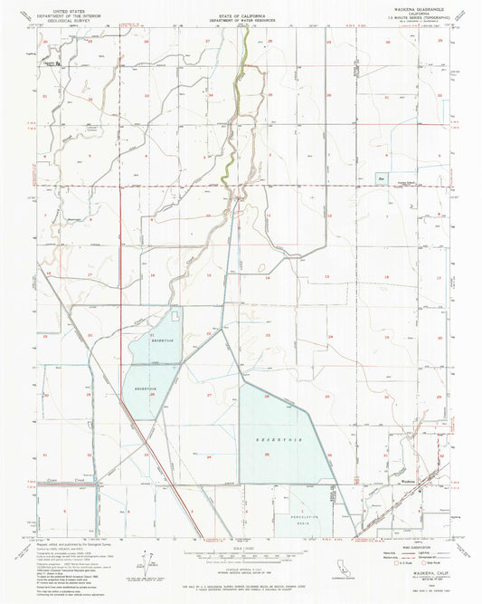Classic USGS Waukena California 7.5'x7.5' Topo Map Image