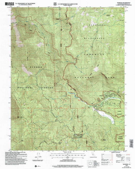Classic USGS Wawona California 7.5'x7.5' Topo Map Image