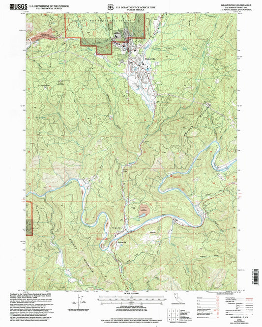 Classic USGS Weaverville California 7.5'x7.5' Topo Map Image
