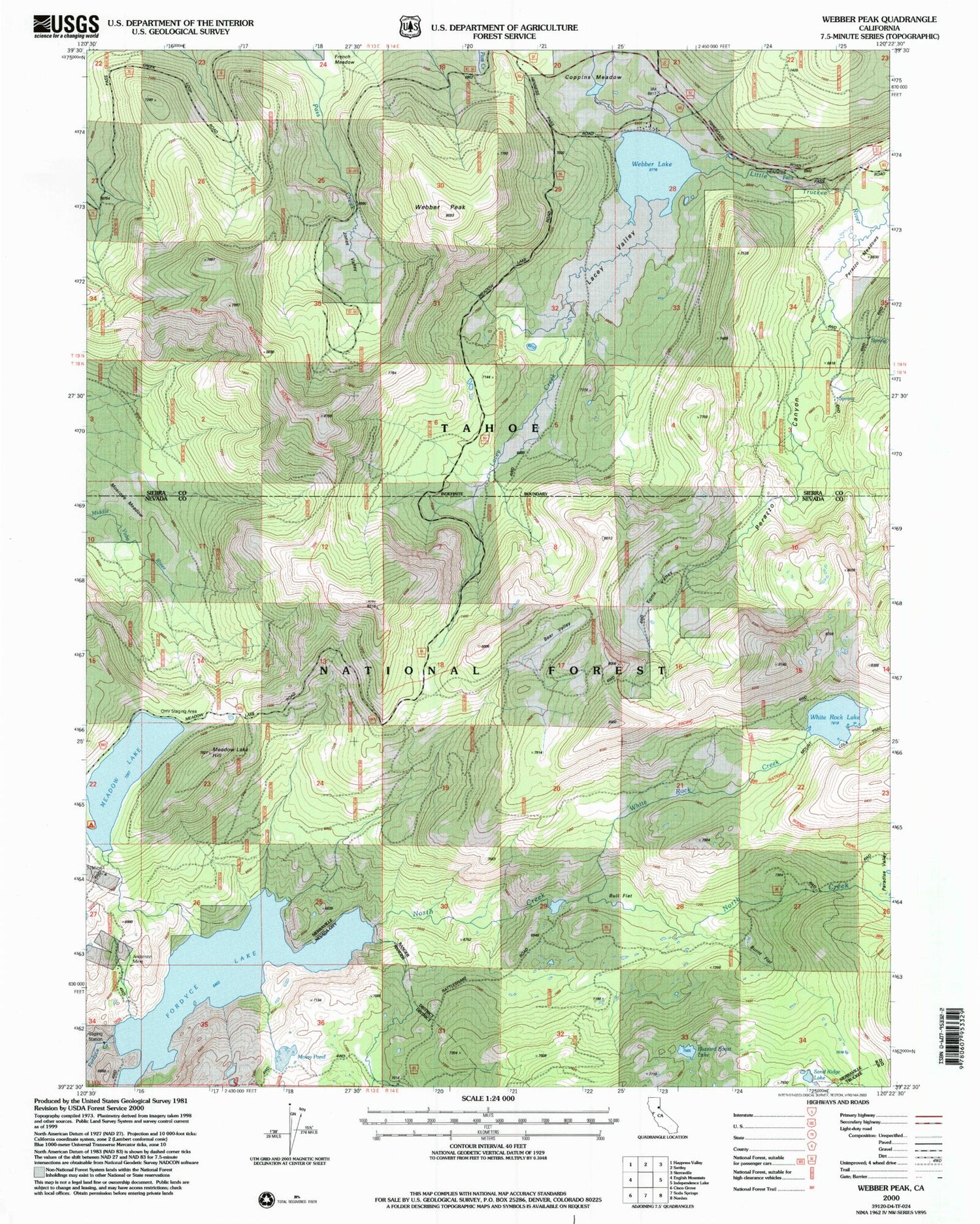 Classic USGS Webber Peak California 7.5'x7.5' Topo Map Image