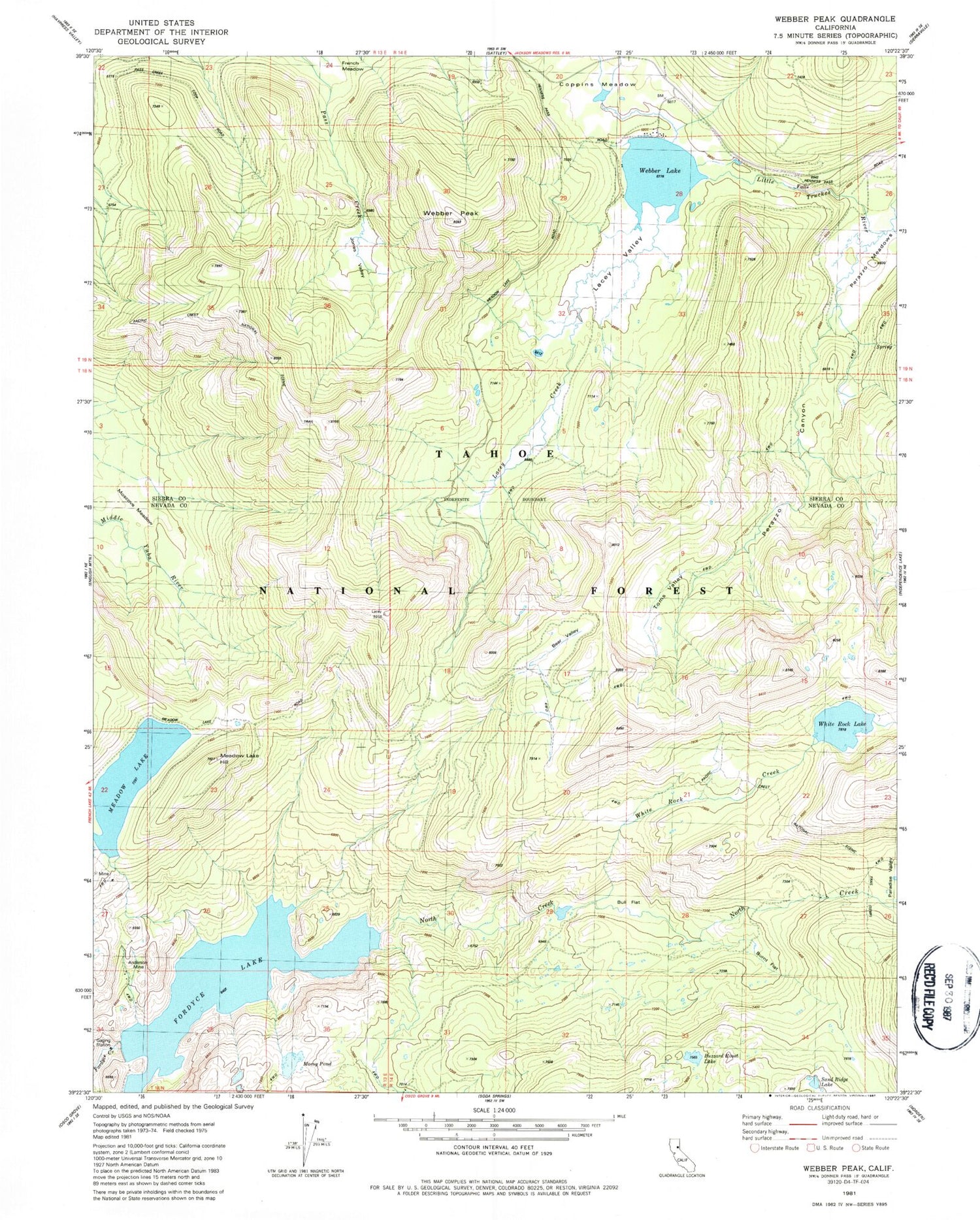 Classic USGS Webber Peak California 7.5'x7.5' Topo Map Image