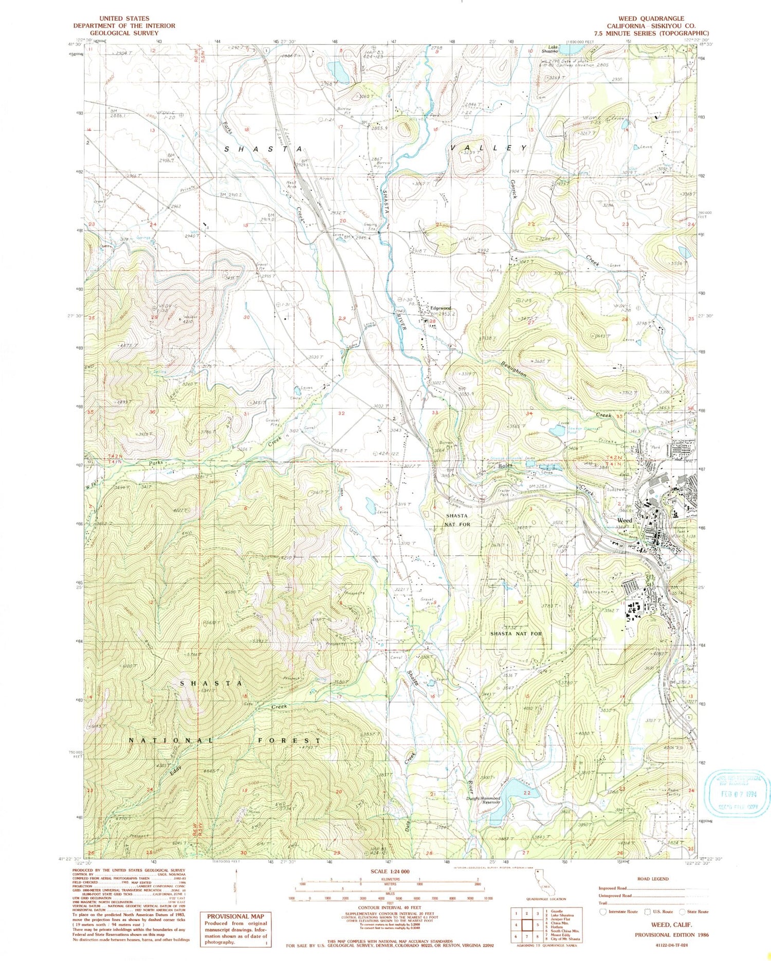 Classic USGS Weed California 7.5'x7.5' Topo Map Image