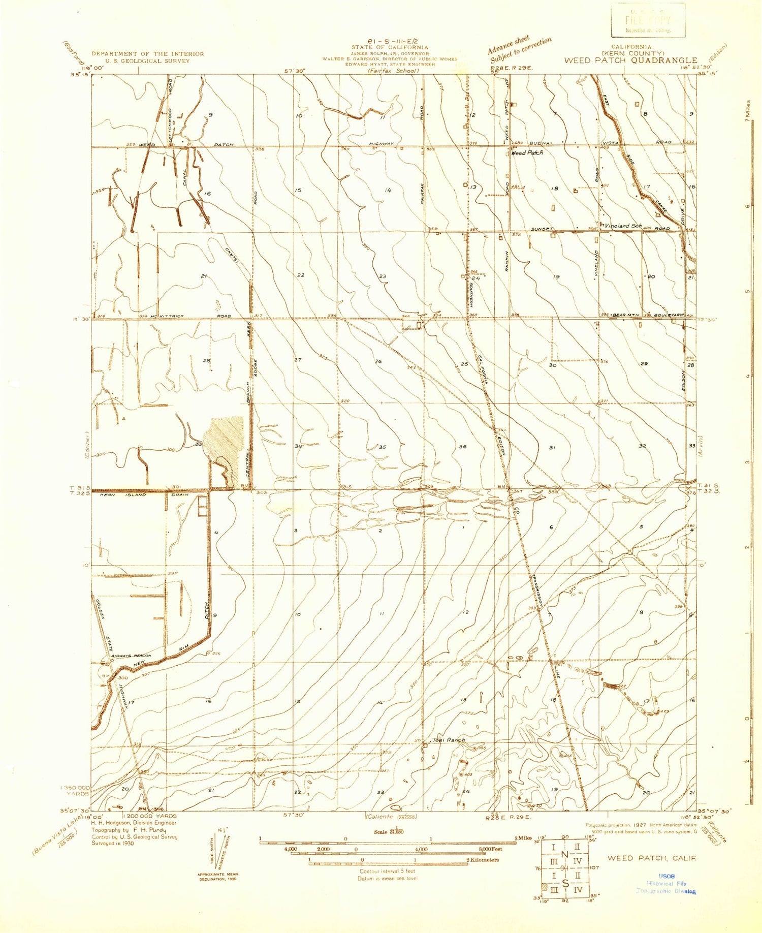 Classic USGS Weed Patch California 7.5'x7.5' Topo Map Image