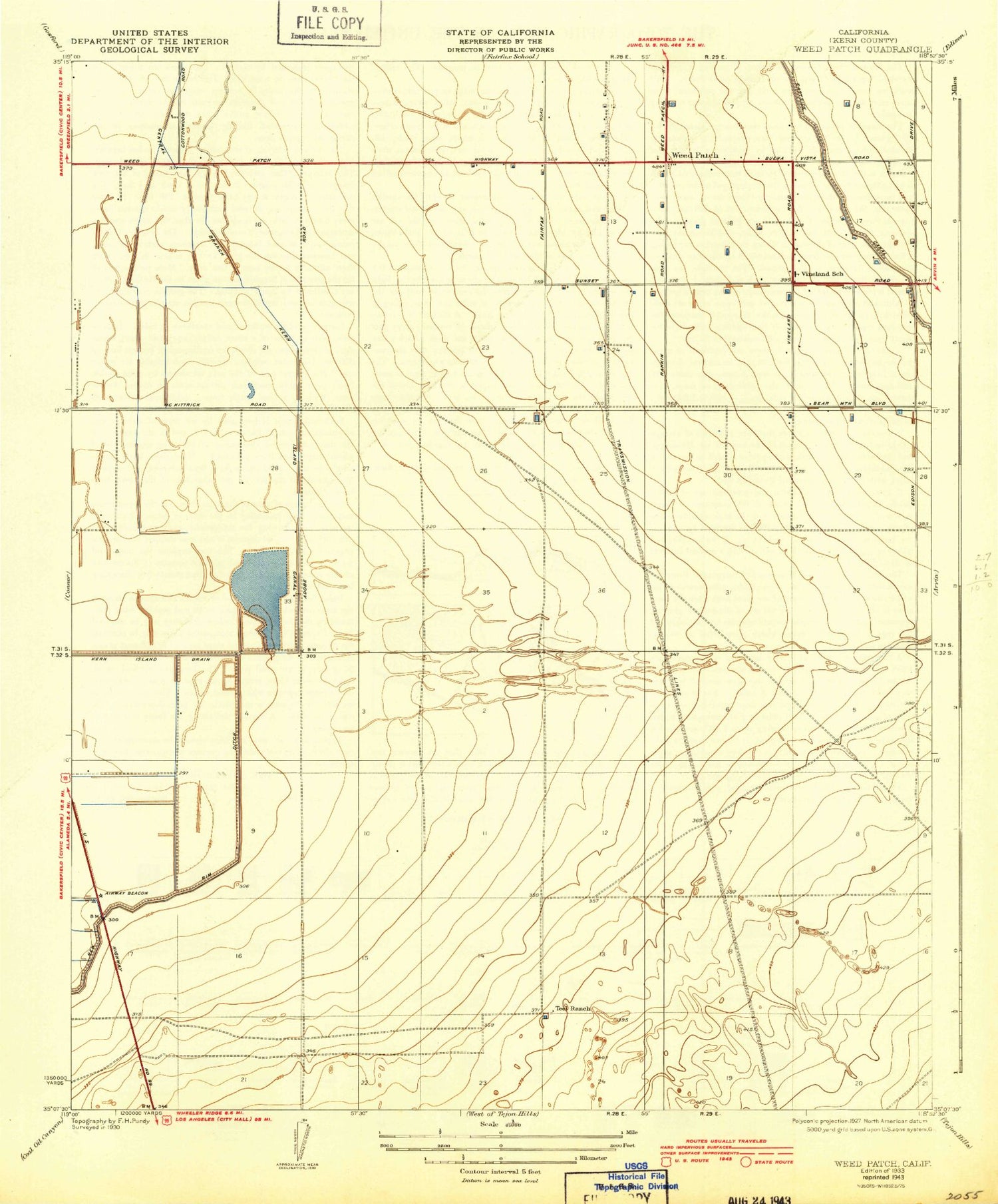 Classic USGS Weed Patch California 7.5'x7.5' Topo Map Image