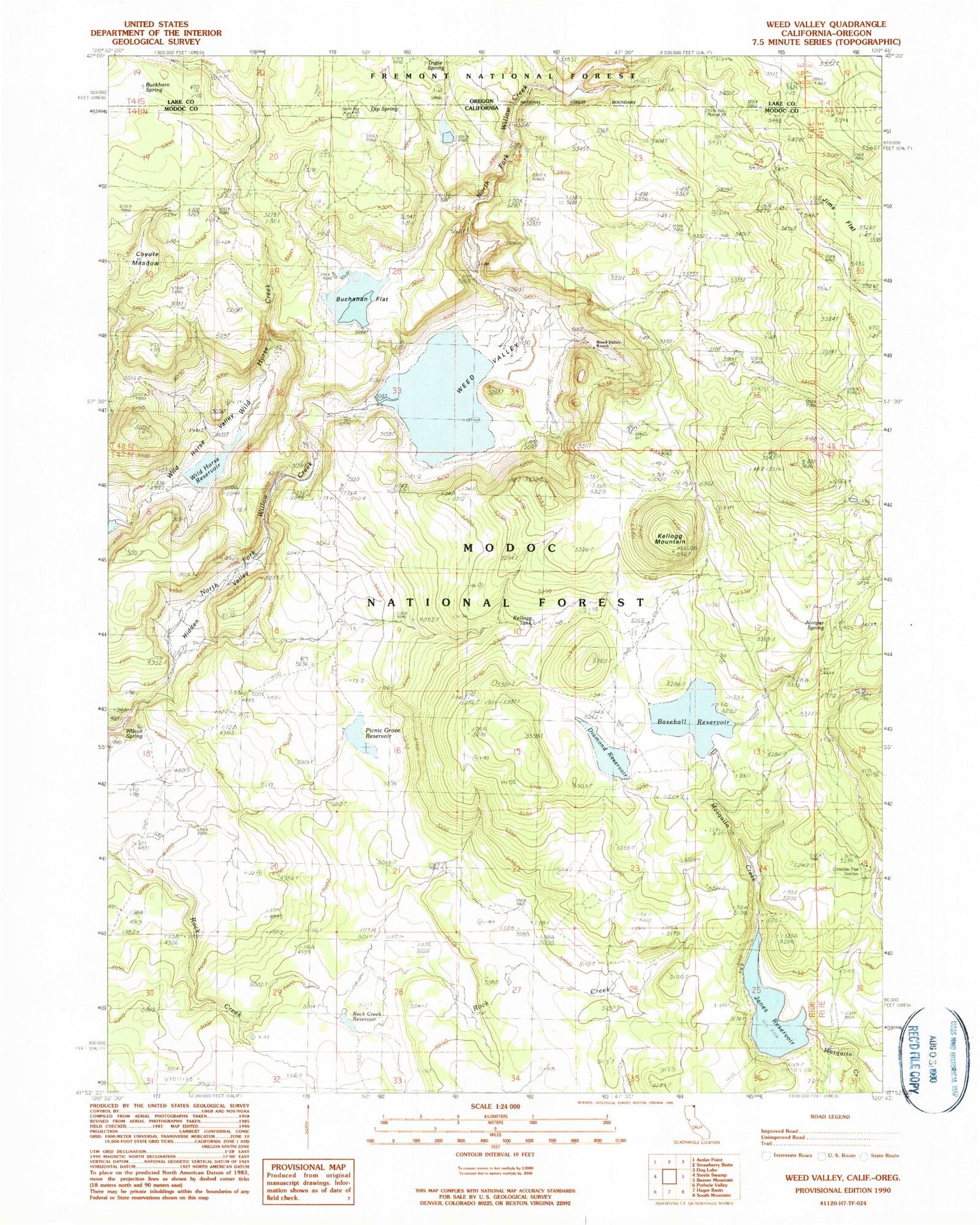 Classic USGS Weed Valley California 7.5'x7.5' Topo Map Image