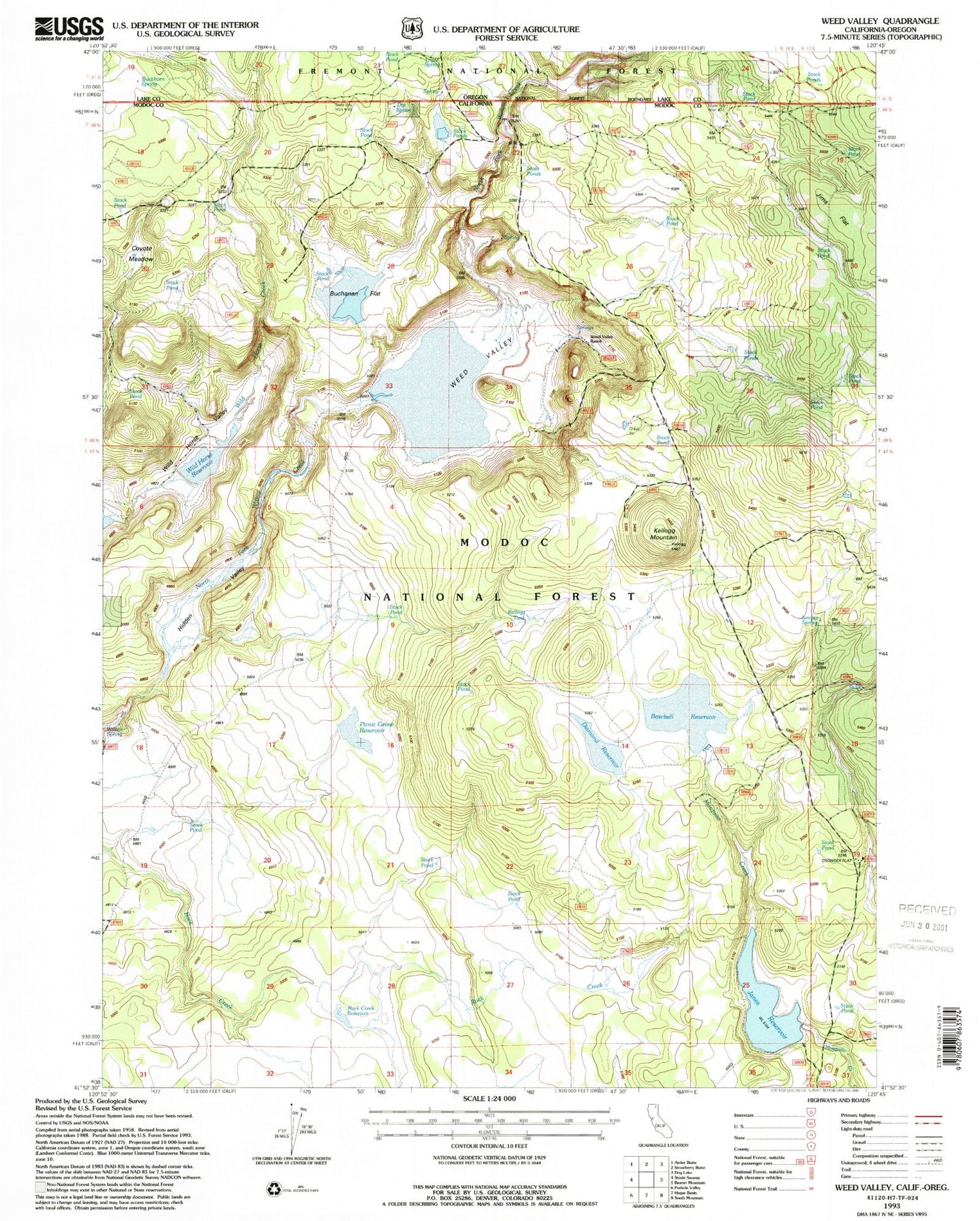 Classic USGS Weed Valley California 7.5'x7.5' Topo Map Image