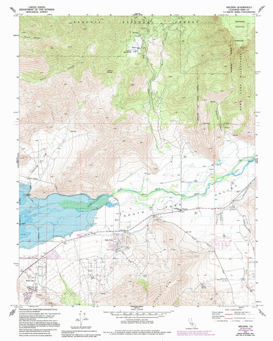 Classic USGS Weldon California 7.5'x7.5' Topo Map Image