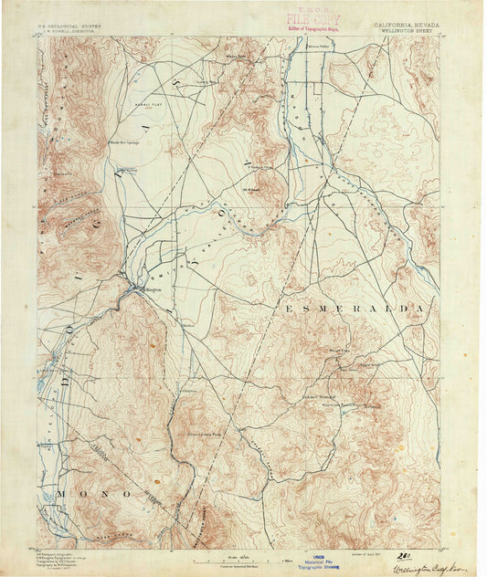 Historic 1891 Wellington Nevada 30'x30' Topo Map Image