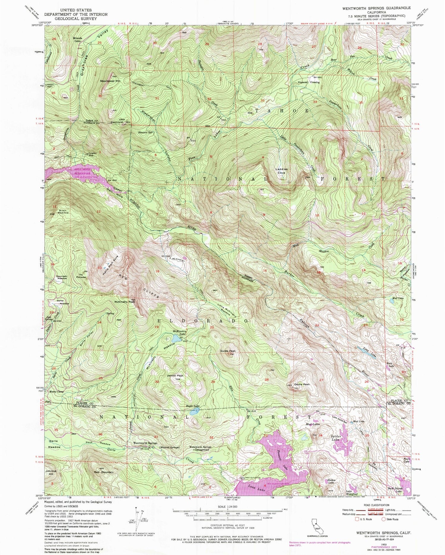 Classic USGS Wentworth Springs California 7.5'x7.5' Topo Map Image