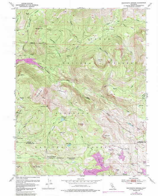 Classic USGS Wentworth Springs California 7.5'x7.5' Topo Map Image
