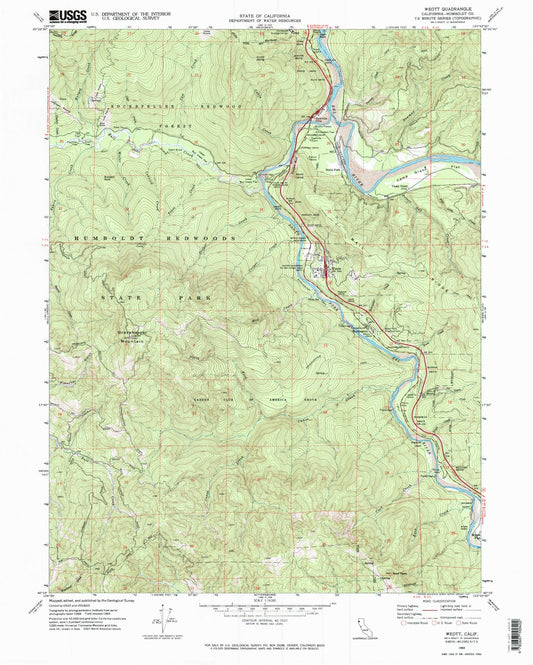 Classic USGS Weott California 7.5'x7.5' Topo Map Image