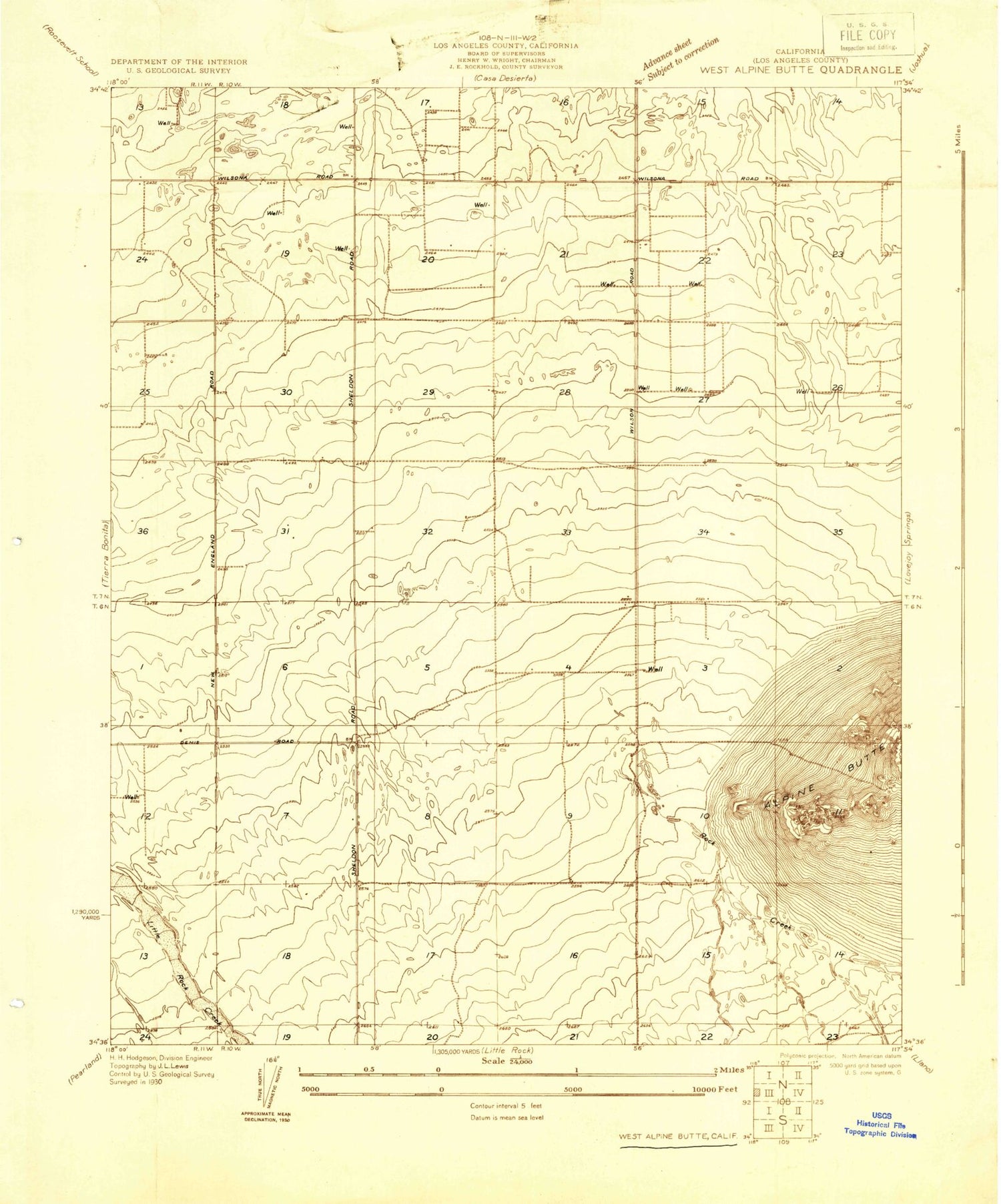 Classic USGS West Alpine Butte California 7.5'x7.5' Topo Map Image