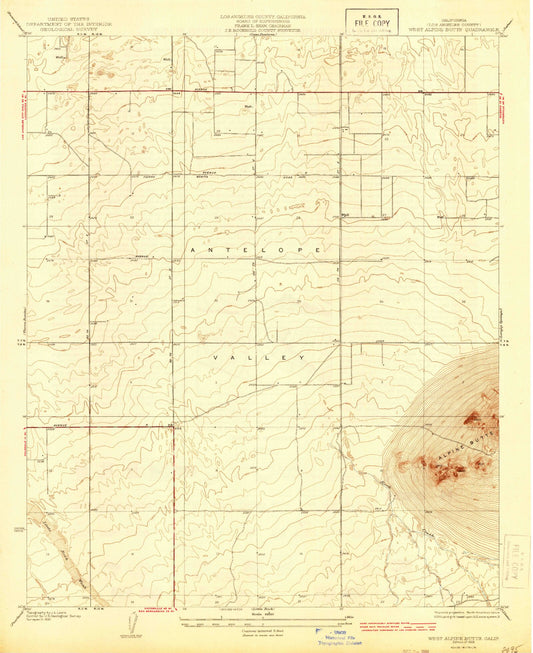 Classic USGS West Alpine Butte California 7.5'x7.5' Topo Map Image