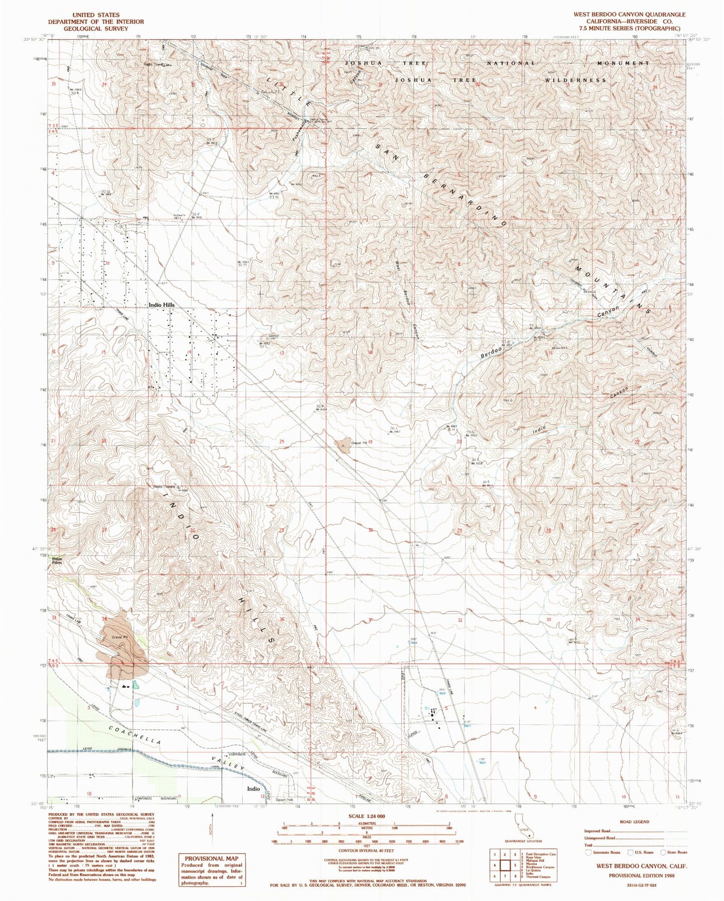 Classic USGS West Berdoo Canyon California 7.5'x7.5' Topo Map Image