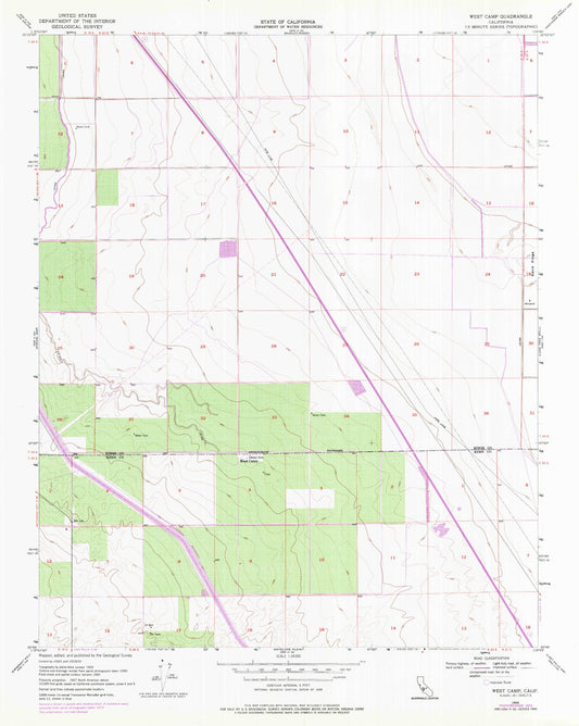 Classic USGS West Camp California 7.5'x7.5' Topo Map Image