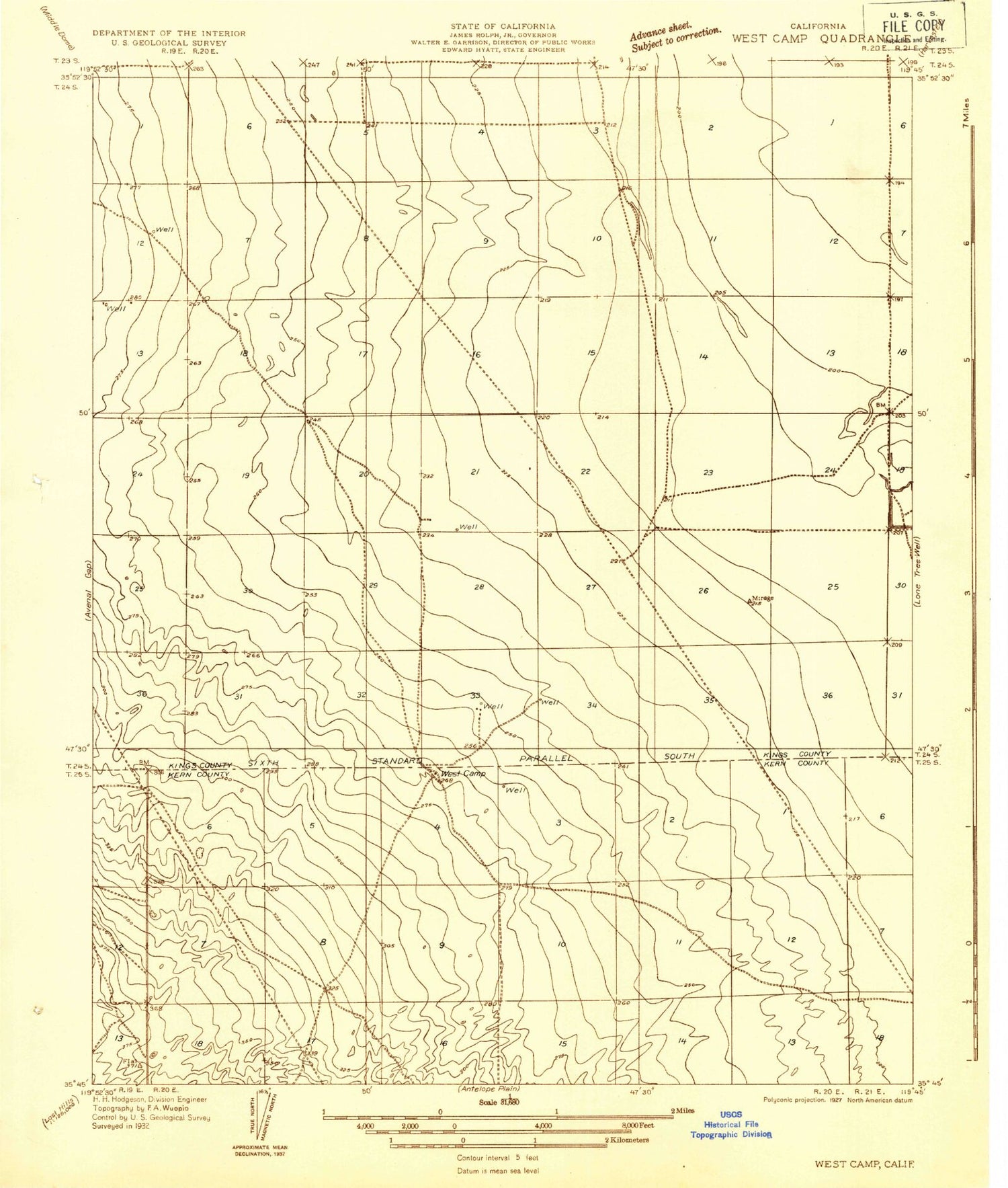 Classic USGS West Camp California 7.5'x7.5' Topo Map Image