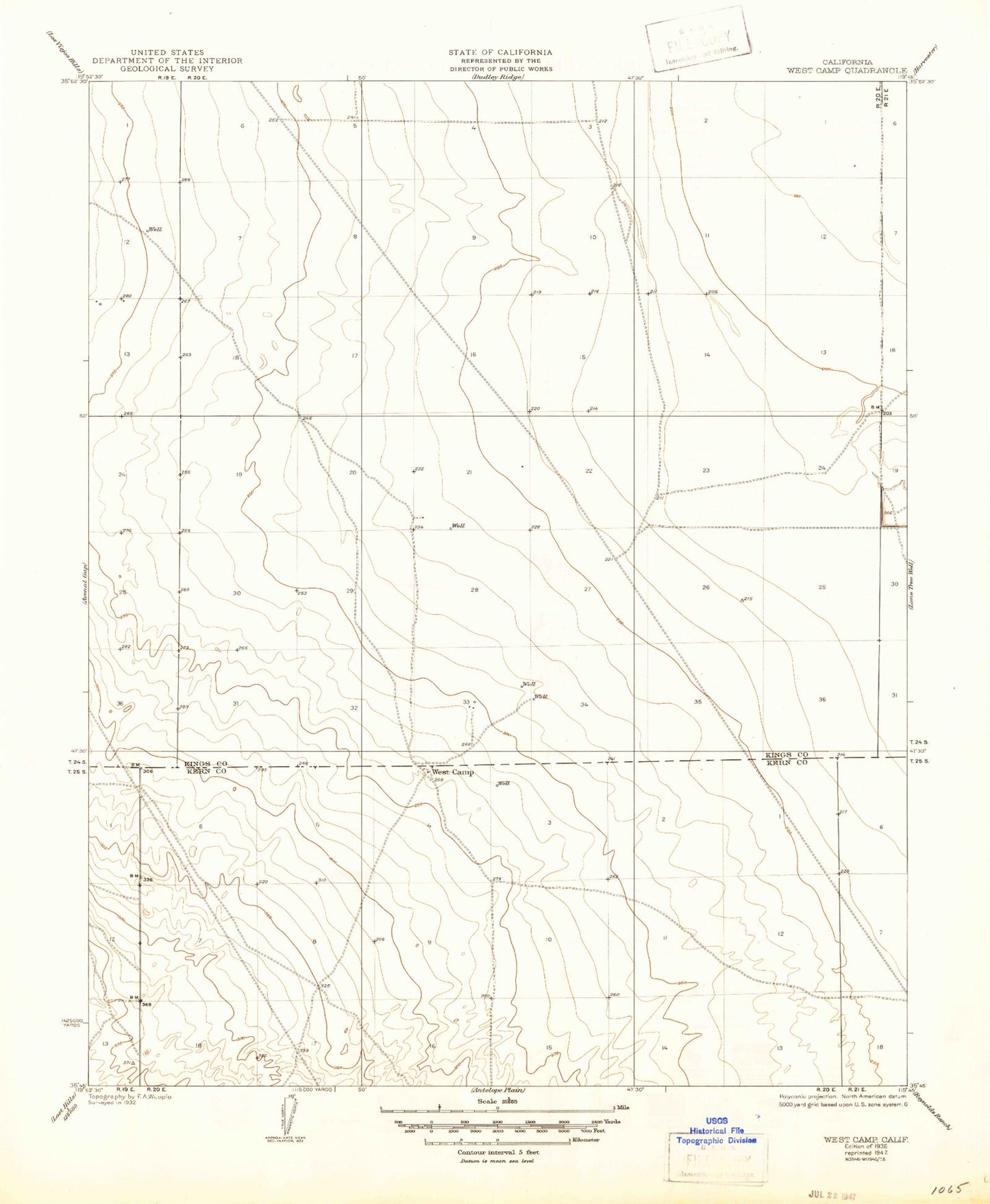 Classic USGS West Camp California 7.5'x7.5' Topo Map Image