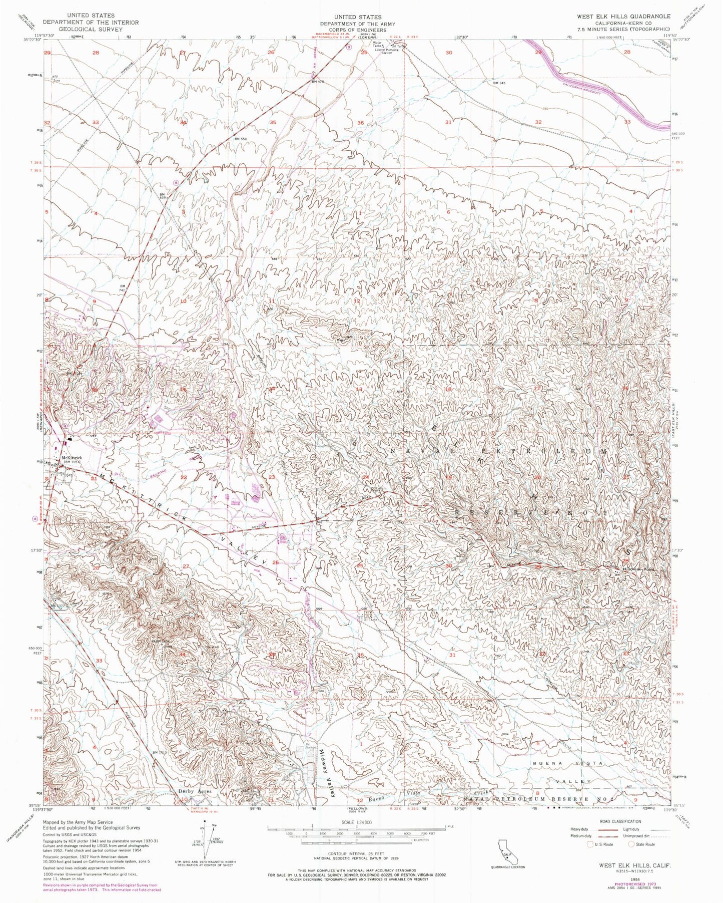 Classic USGS West Elk Hills California 7.5'x7.5' Topo Map Image