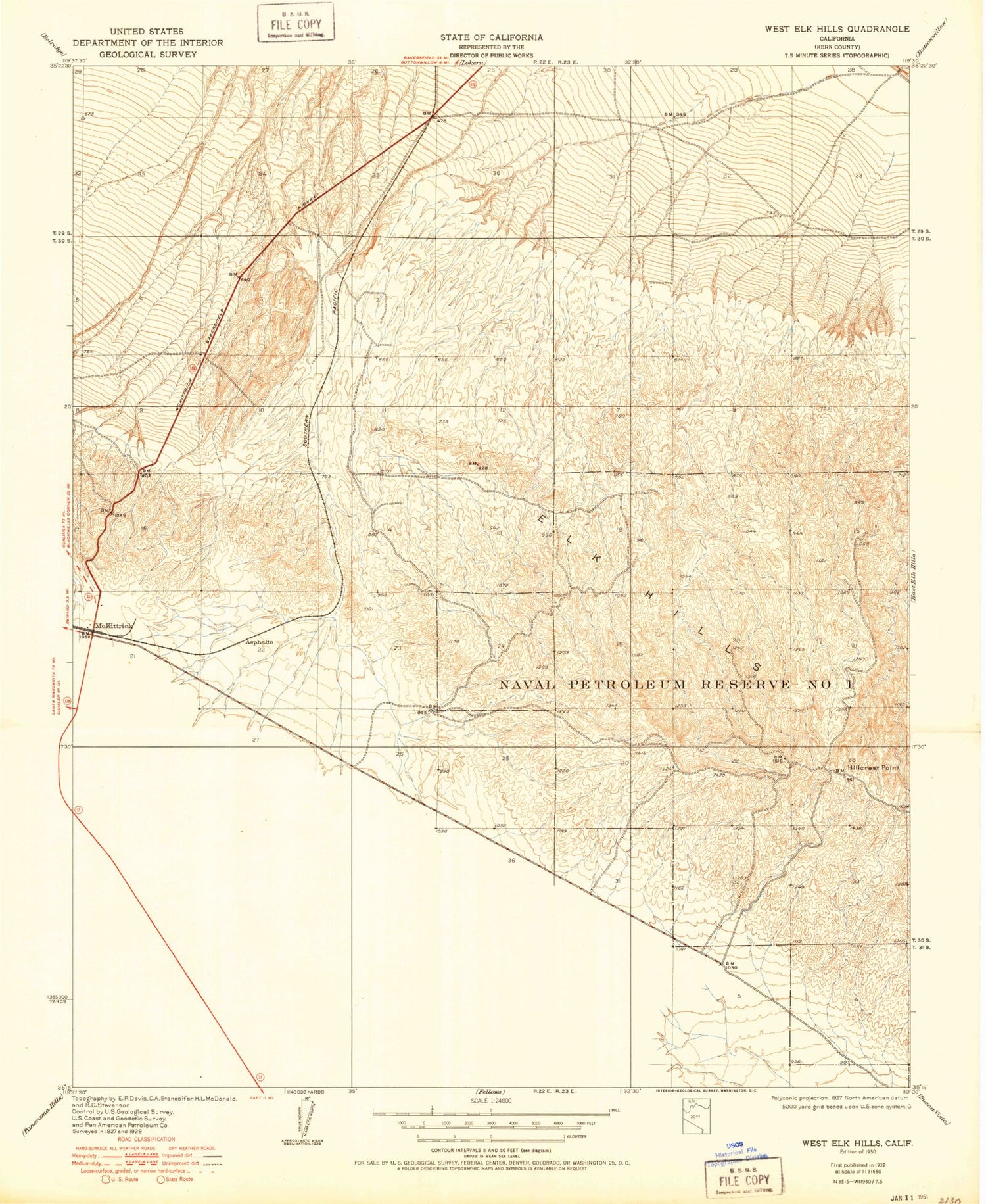 Classic USGS West Elk Hills California 7.5'x7.5' Topo Map Image