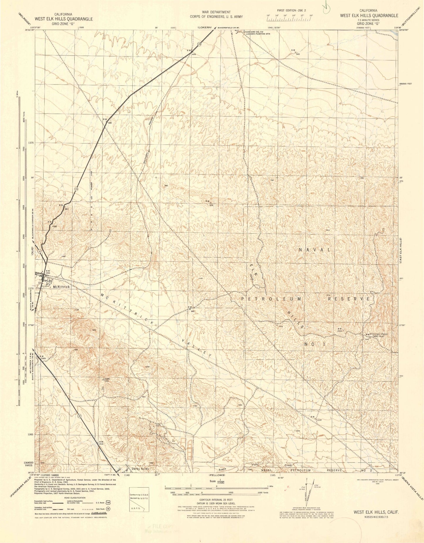 Classic USGS West Elk Hills California 7.5'x7.5' Topo Map Image