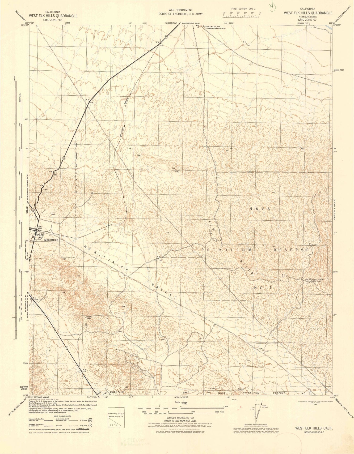 Classic USGS West Elk Hills California 7.5'x7.5' Topo Map Image