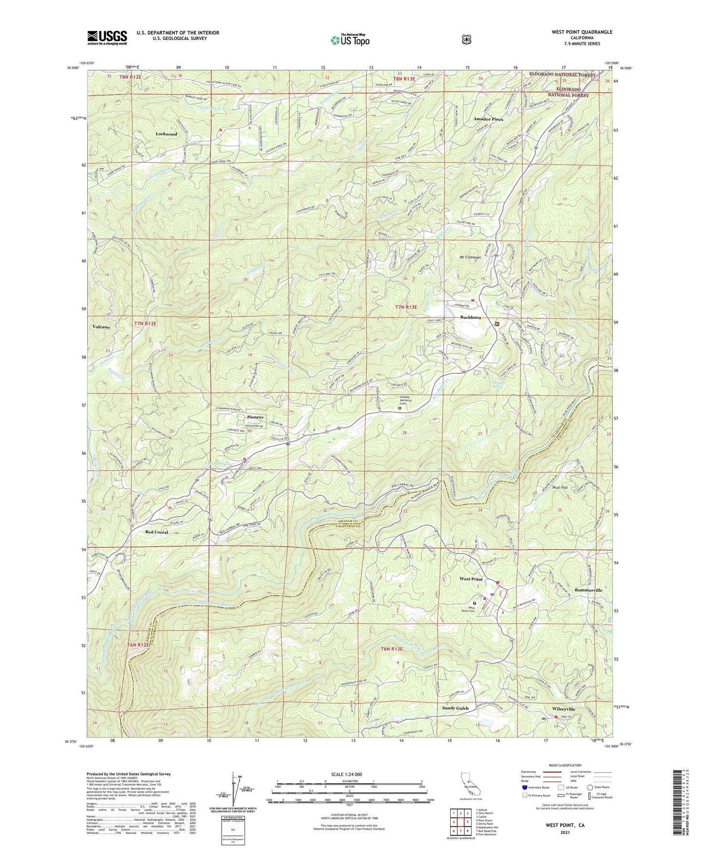 West Point California US Topo Map Image