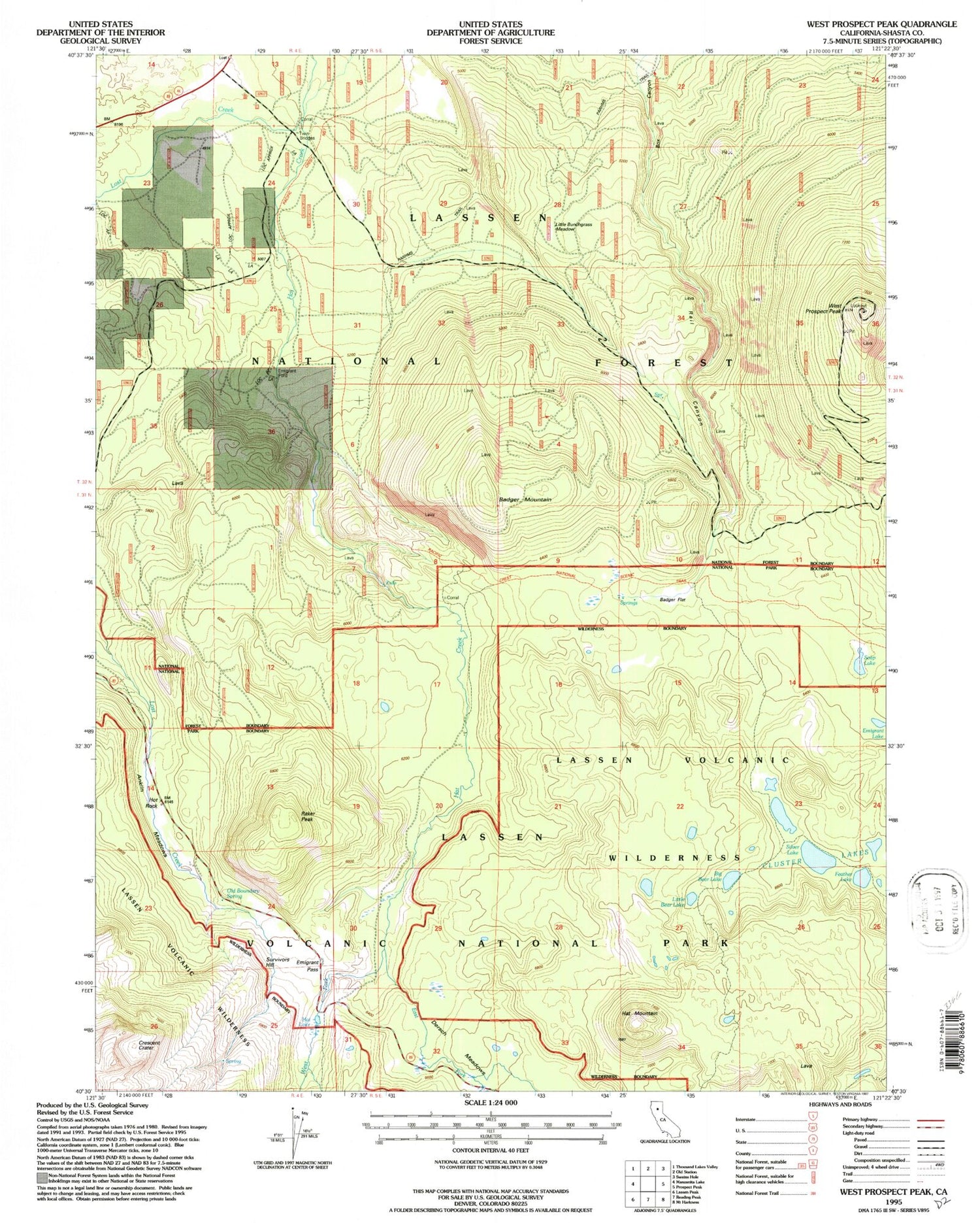 Classic USGS West Prospect Peak California 7.5'x7.5' Topo Map Image