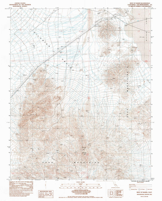 Classic USGS West of Baker California 7.5'x7.5' Topo Map Image