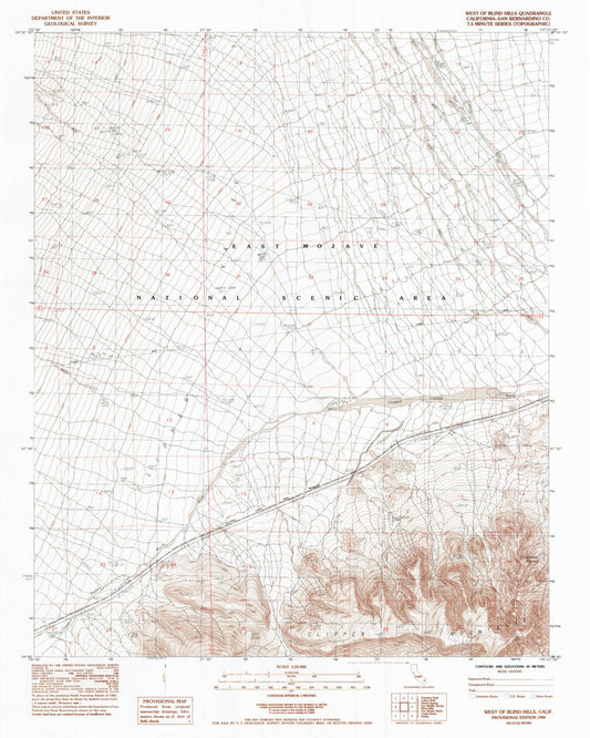 Classic USGS West of Blind Hills California 7.5'x7.5' Topo Map Image