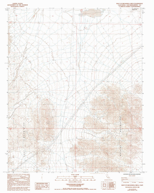 Classic USGS West of Broadwell Mesa California 7.5'x7.5' Topo Map Image