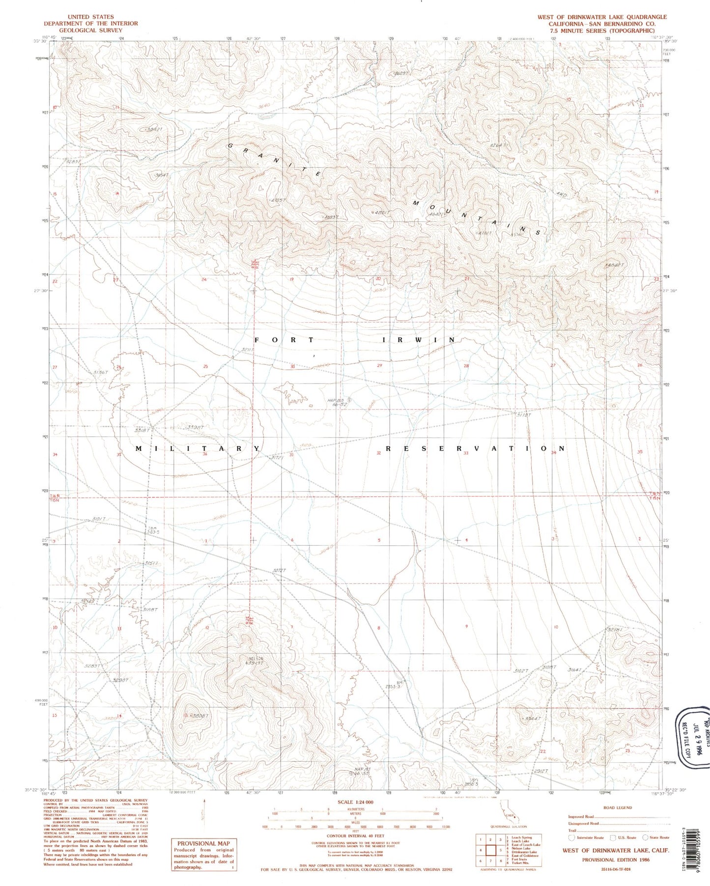 Classic USGS West of Drinkwater Lake California 7.5'x7.5' Topo Map Image
