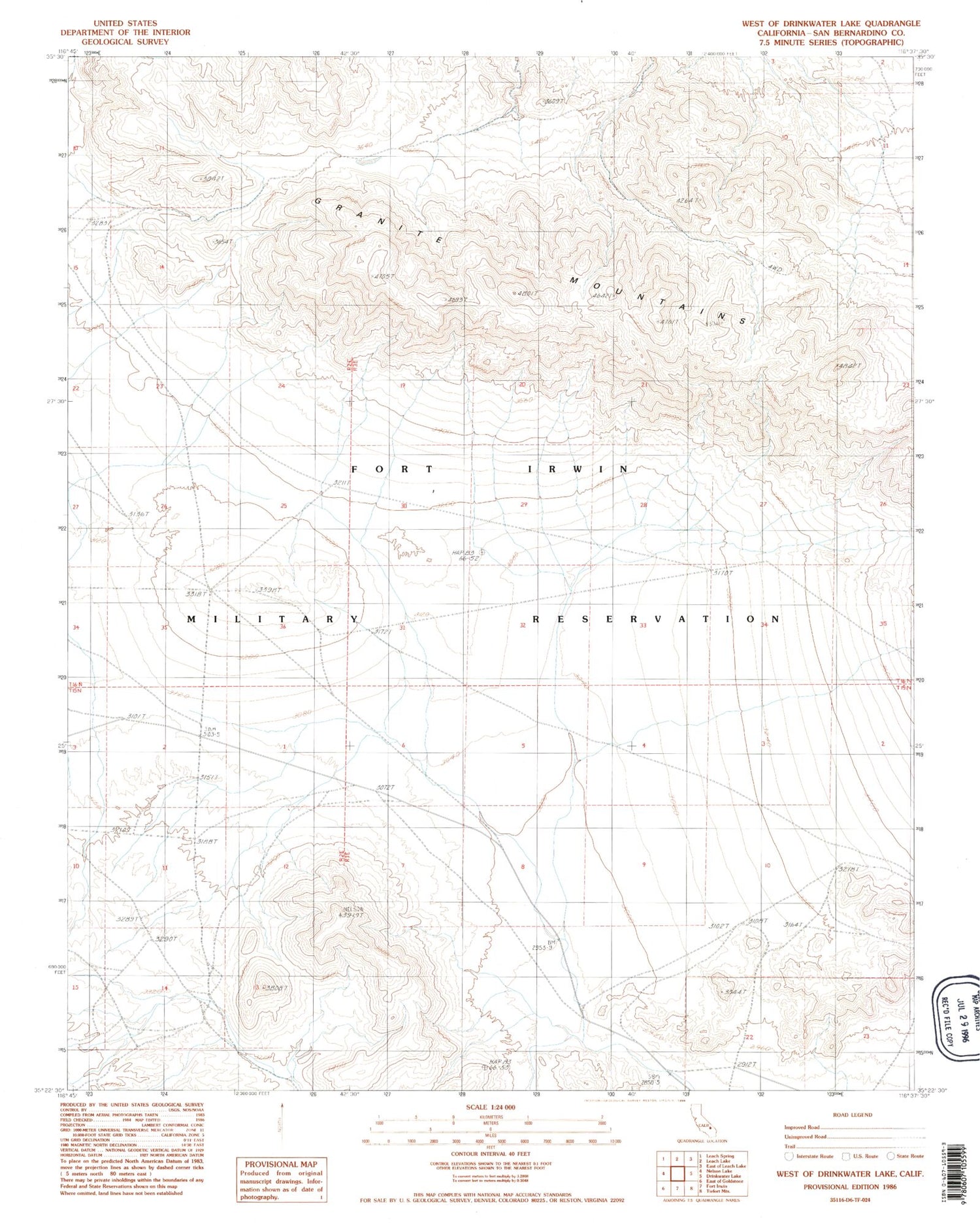 Classic USGS West of Drinkwater Lake California 7.5'x7.5' Topo Map Image