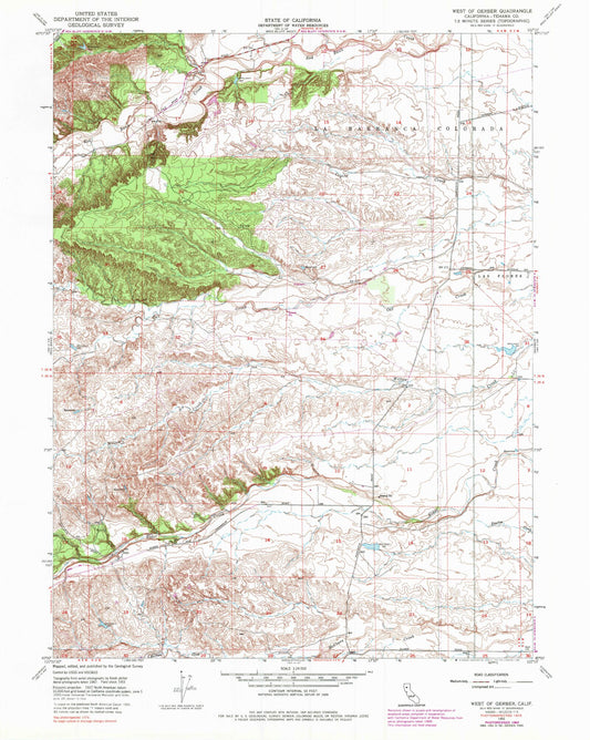 Classic USGS West of Gerber California 7.5'x7.5' Topo Map Image
