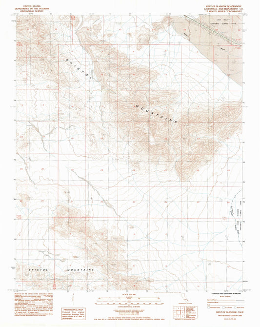 Classic USGS West of Glasgow California 7.5'x7.5' Topo Map Image